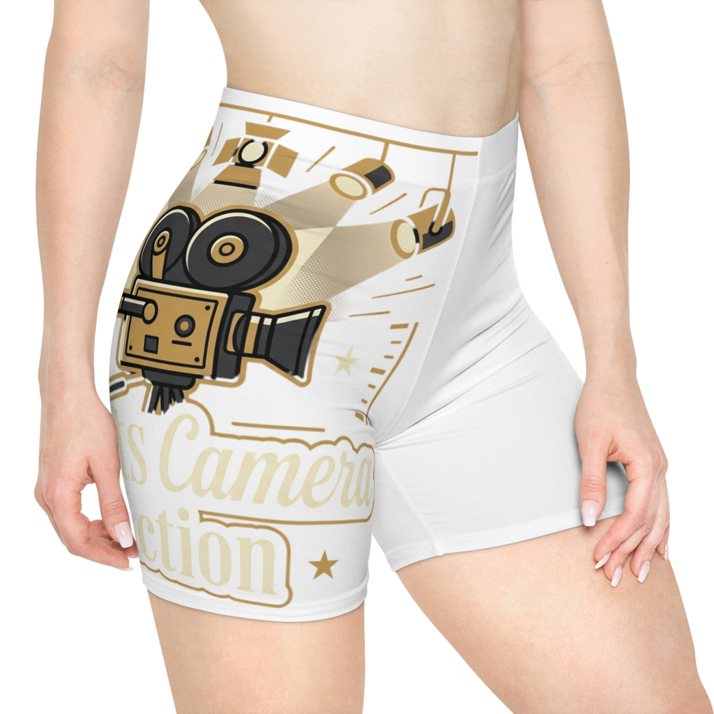 Lights, Camera, Action Biker Shorts — Film Crew Graphic Cycling Shorts