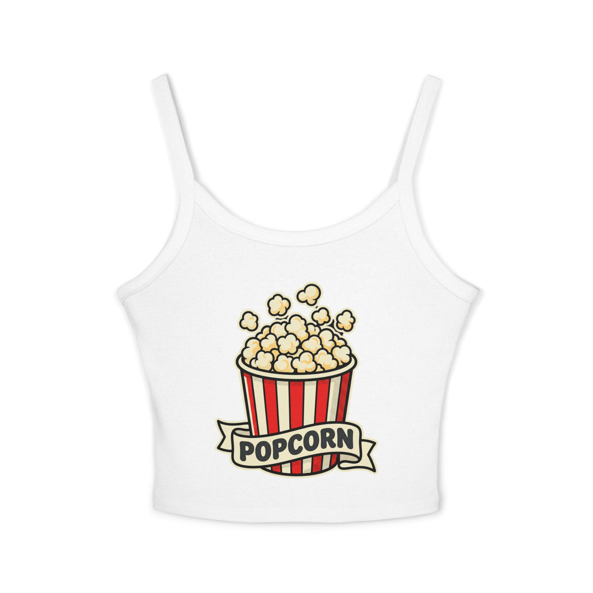 Popcorn Graphic Crop Tank — Women's Spaghetti Strap Movie Night Top