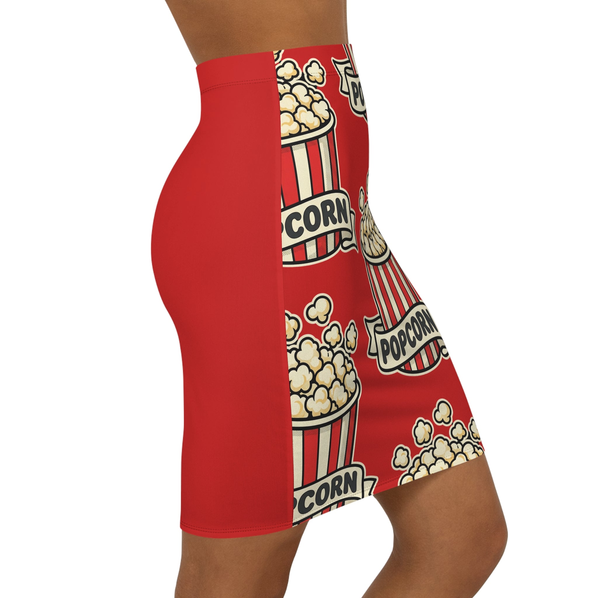 Popcorn Print Pencil Skirt — Retro Popcorn Graphic Women's Mid-Waist Skirt