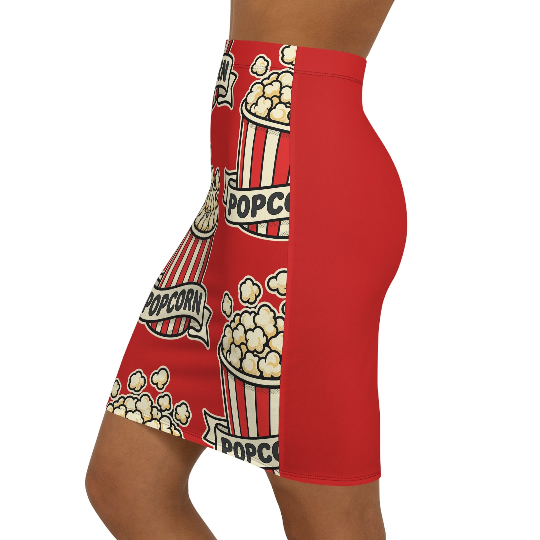 Popcorn Print Pencil Skirt — Retro Popcorn Graphic Women's Mid-Waist Skirt